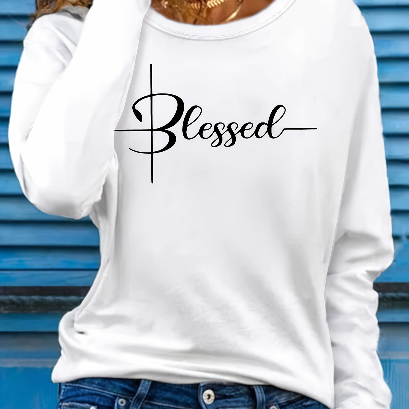 

Letter Print T-shirt, Long Sleeve Crew Neck Casual Top For Spring & Fall, Women's Clothing
