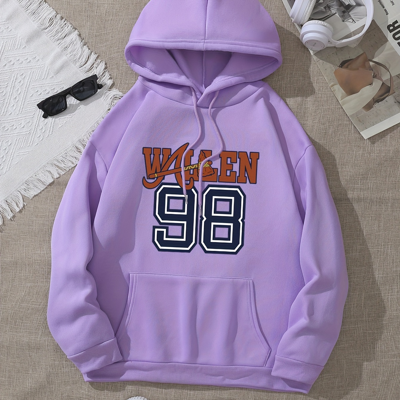 

Wallen Print Hoodie, Drawstring Casual Hooded Sweatshirt For Winter & Fall, Women's Clothing