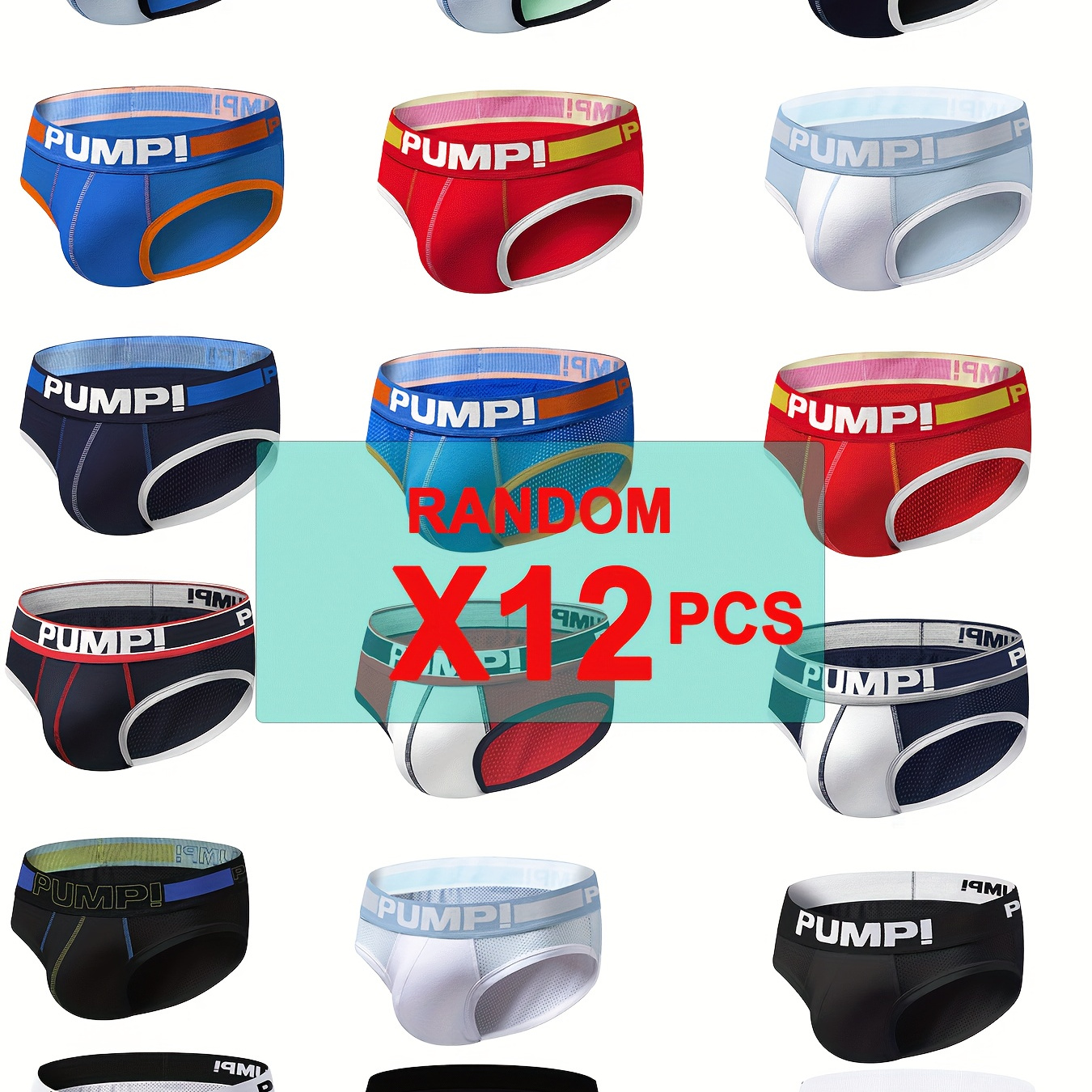 

Random 12piece Men's Sexy Mesh Sports Briefs Breathable Solid Color Pattern Waist Underwear