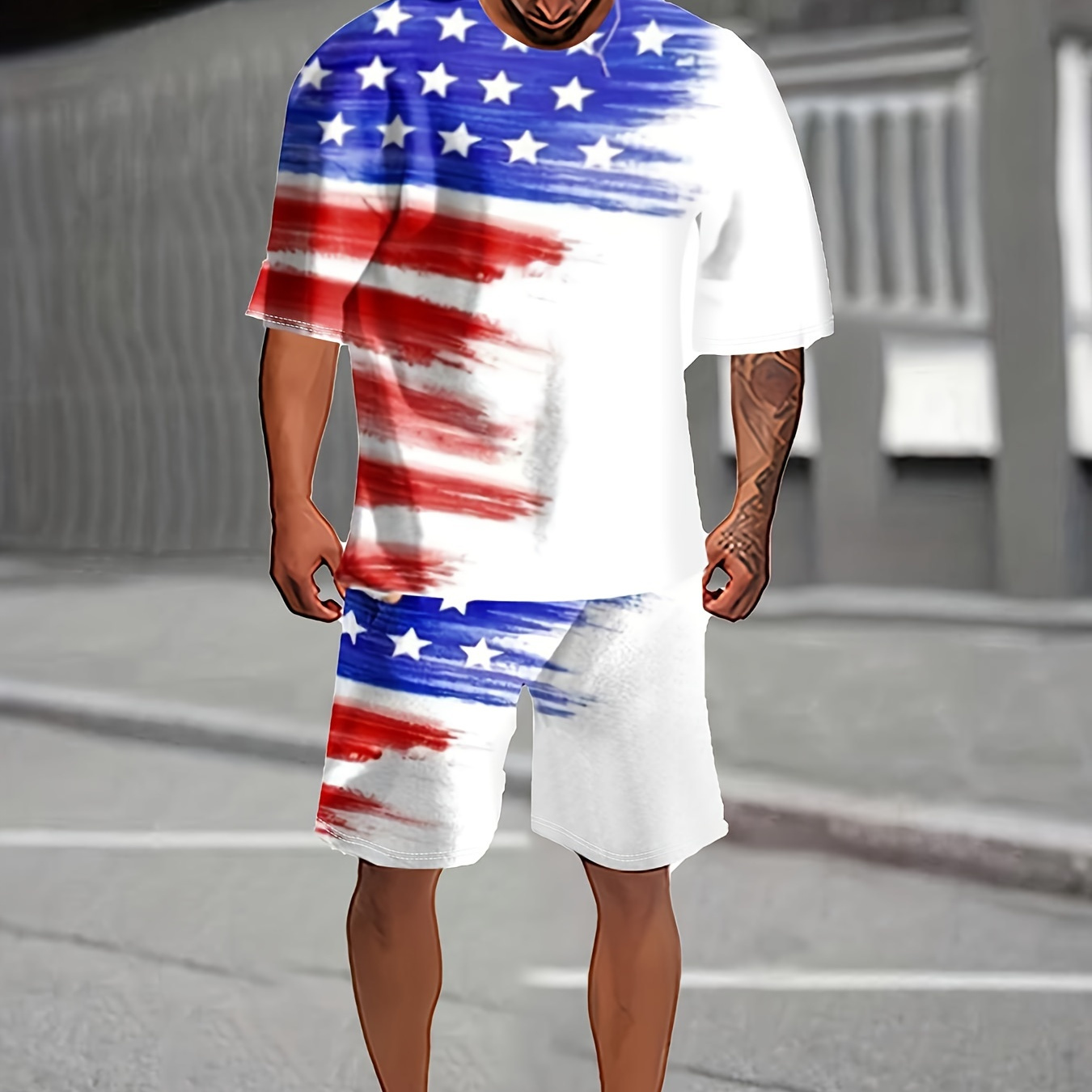 

2-piece Men's Graffiti Pattern Outfit Set, Men's Chic Short Sleeve T-shirt & Casual Shorts Set, Summer Outdoor