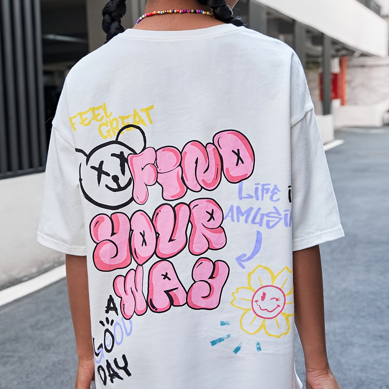 

Girls Streetwear Bear And Slogan Graphic Short Sleeve T-shirt Summer Tops For Stylish And Adorable Look!