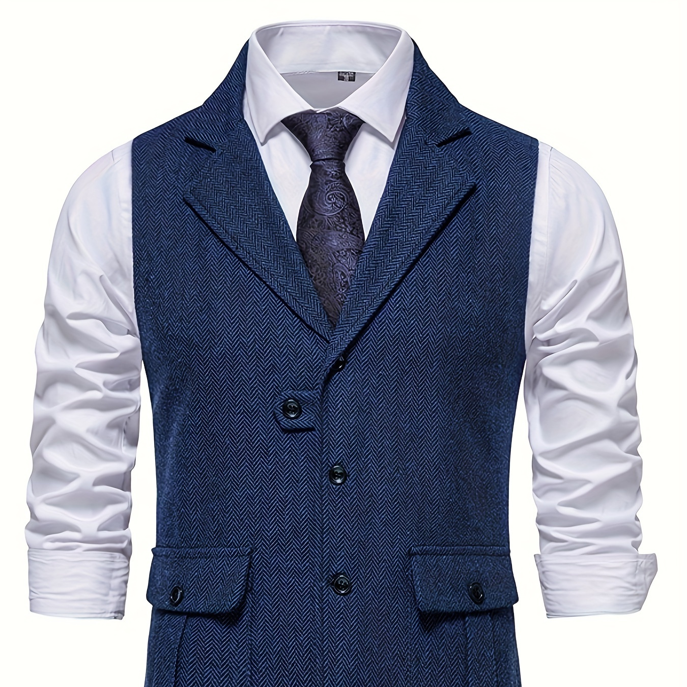 

Men's Herringbone Tweed Vest Notched Lapel Single Breasted Sleeveless Vest Jacket