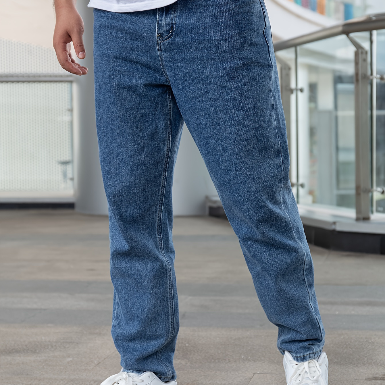 

Men's Letter Print Street Style Denim Jeans, Fashion Trend, Can Be Paired With Chain Jewelry