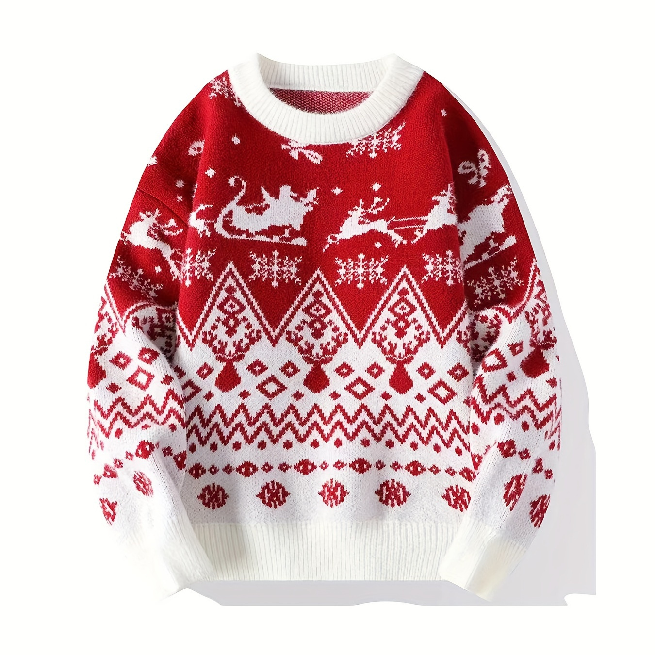 

Men's Casual Christmas-themed Sweater With Round Neck, Acrylic Knit Fabric, Loose Fit, Medium Stretch, Winter Sweatshirt