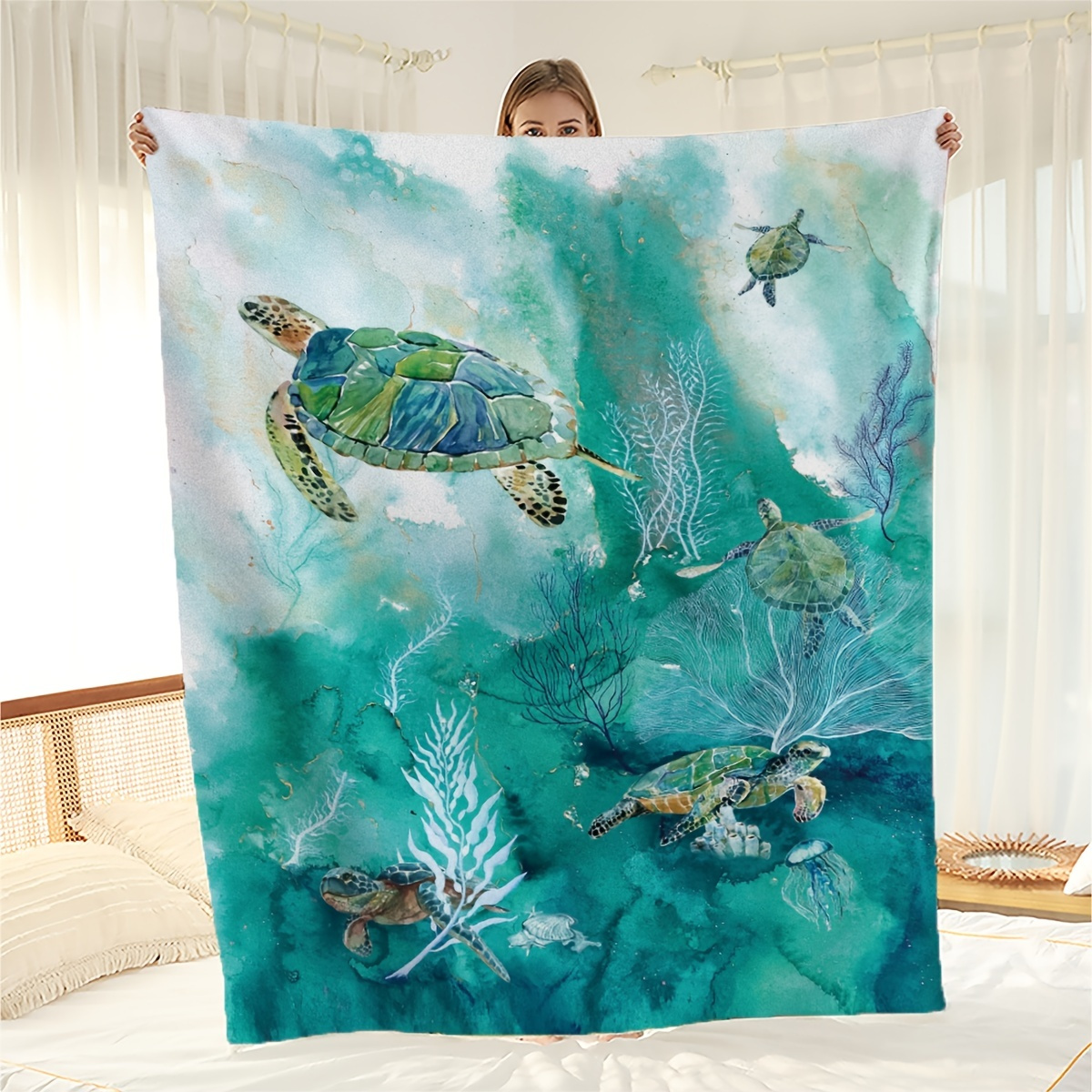 Sea Turtle Shower Curtain Ocean Animal Summer Sea World - Temu