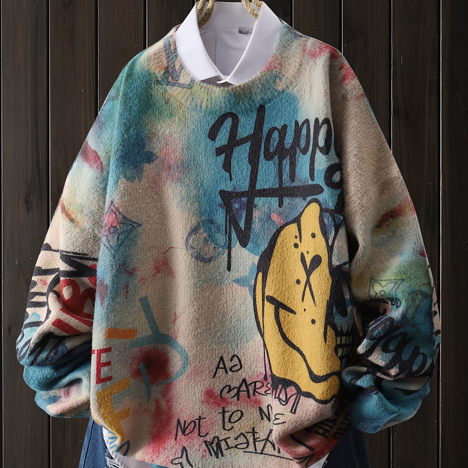

A Gradient Letter Pattern Knit Pullover, Casual Round Neck Long Sleeve Top, Women's Clothing.