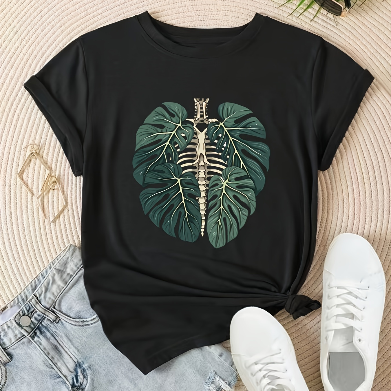 

Graphic Neck T-shirt, Casual Short Sleeve T-shirt For , Women's Clothing