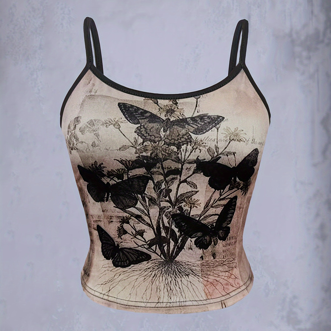 

Butterfly Print Spaghetti Strap Crop Top, Casual Slim Sleeveless Cami Tank Top For Summer, Women's Clothing For Y2k/grunge Style