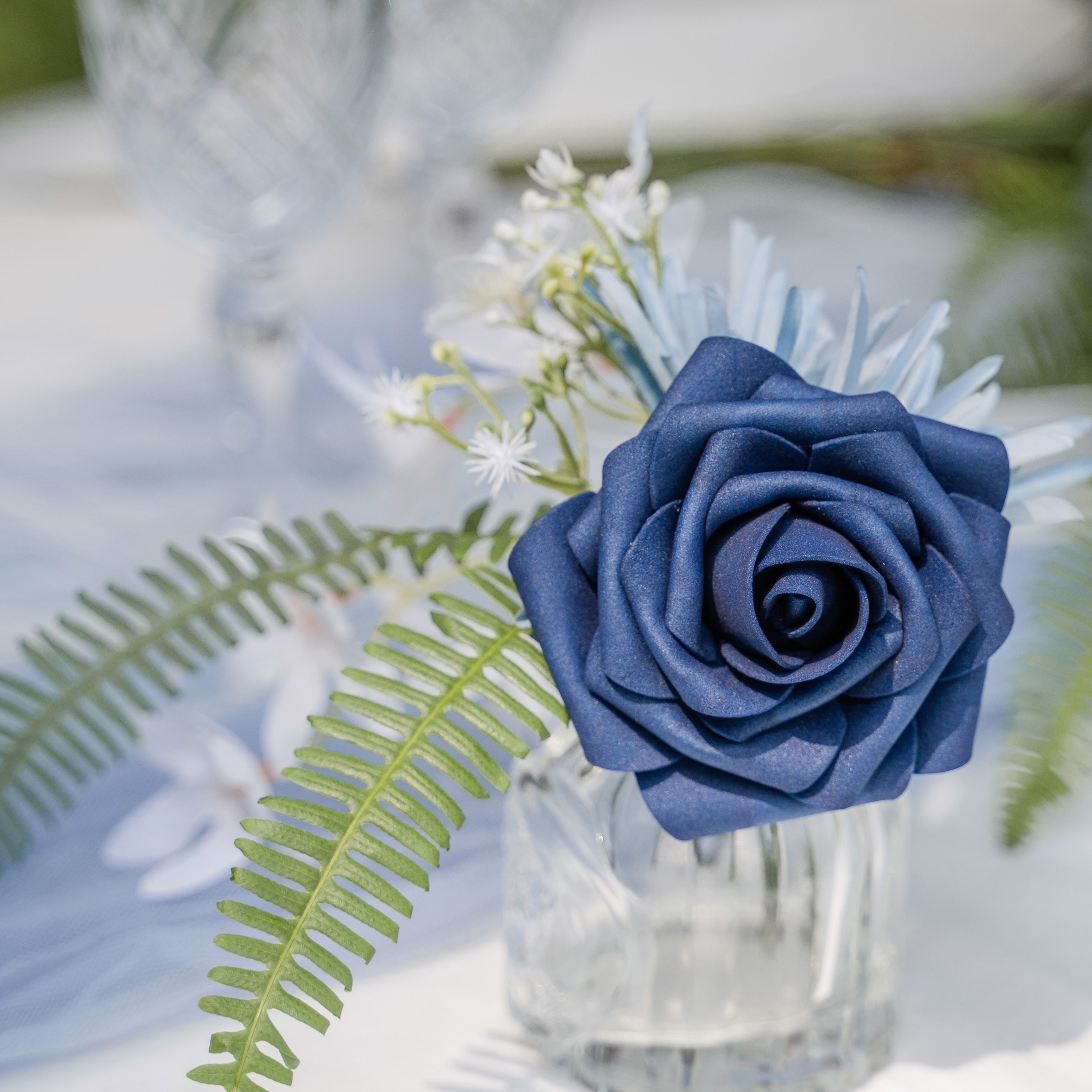 

25pcs Navy Blue Artificial Roses - Perfect For Diy Outdoor Wedding Decorations And Centerpieces!