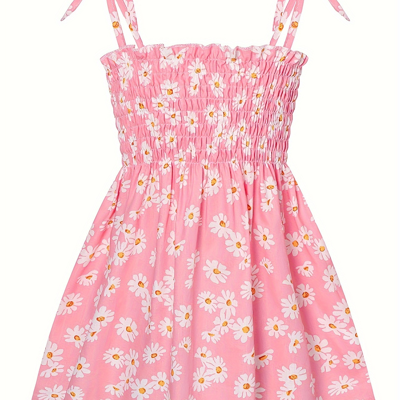 

Cute Girl's Slip Dress Pure Cotton Daisy Allover Beach Vacation Suspender Dress