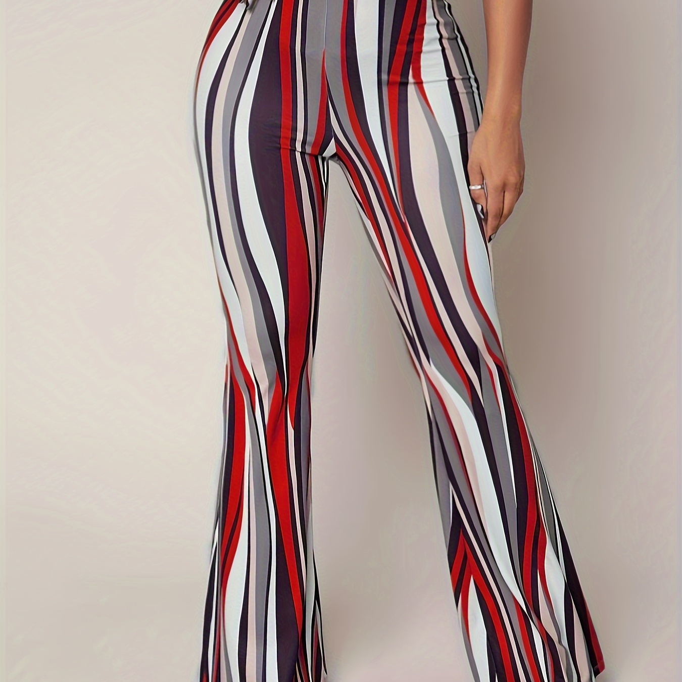 

Striped High Waist Pants, Casual Flare Leg Pants For Spring & Summer, Women's Clothing