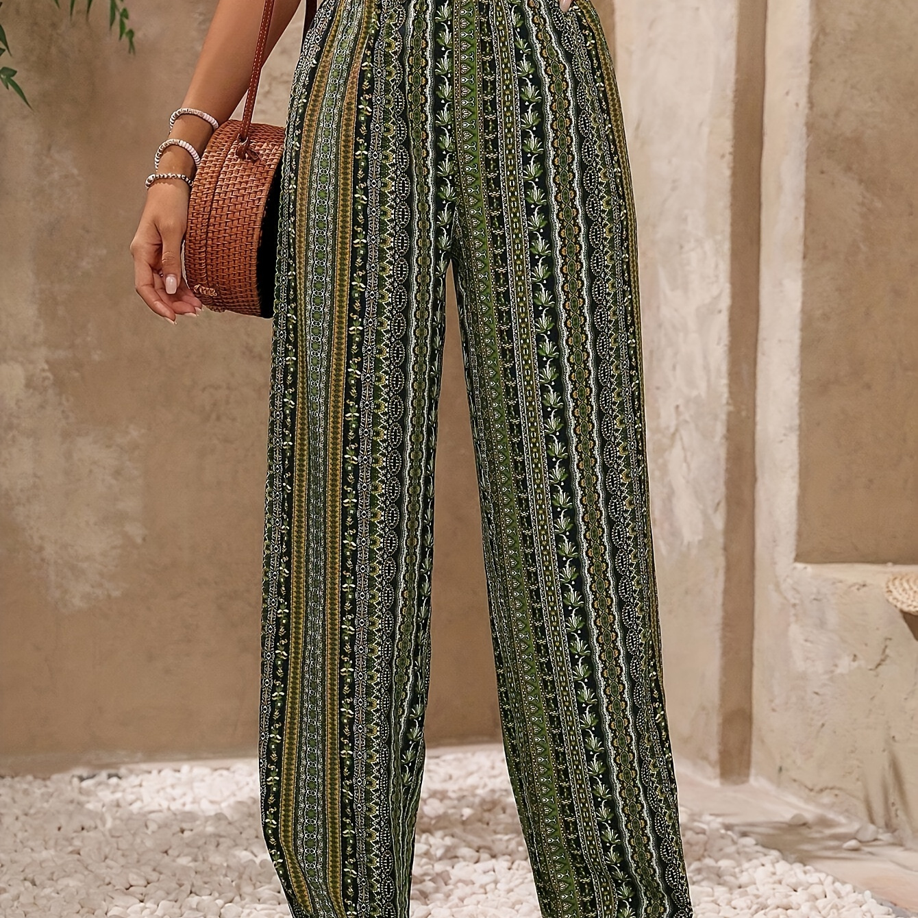 

Pantalon large imprimé vintage pour femmes
