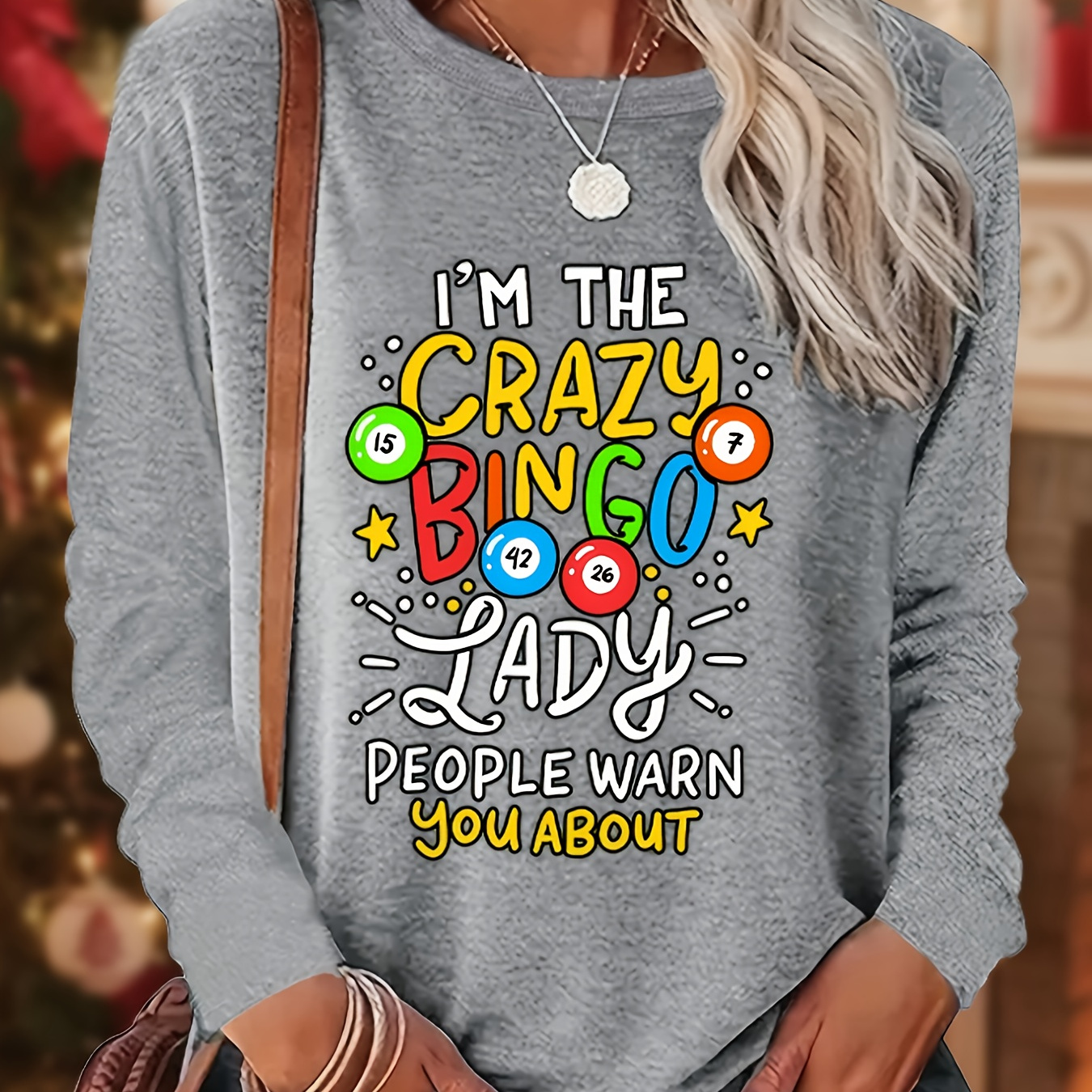 

1pc Women's Casual Long Sleeve T-shirt With "i'm The Crazy " Print, Soft Knit Polyester Fabric, Round Neck, Letter Pattern, Comfort