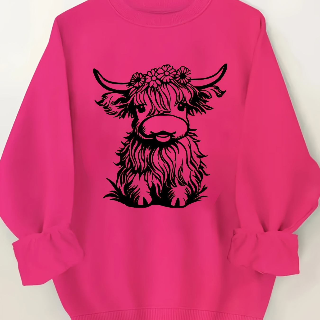 

Highland Cow Neck Sweatshirt - 100% Polyester Casual Long Sleeve Animal Graphic Pullover For Fall/winter