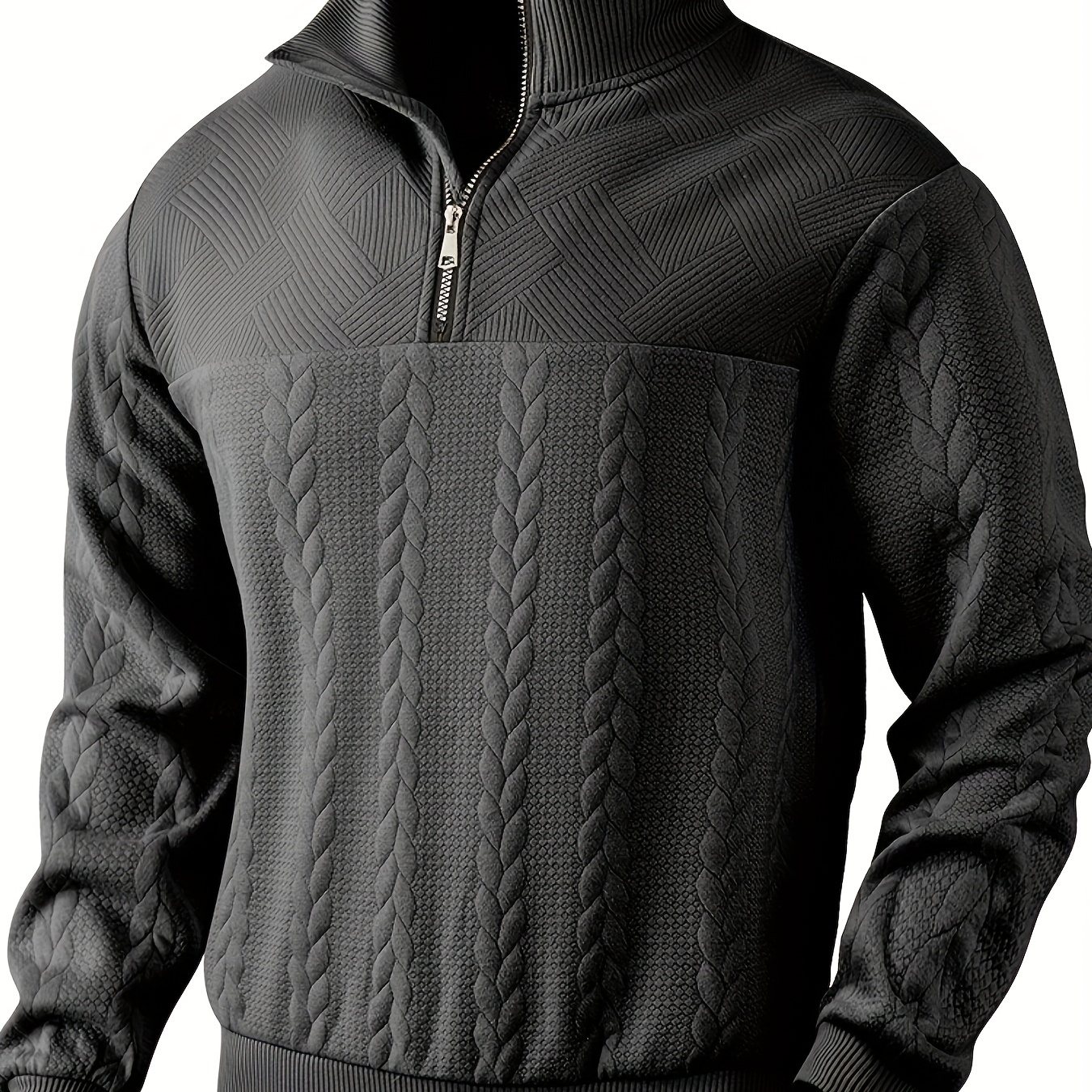 

Men'-inspired Casual Zip-up Stand Collar Sweatshirt - Loose Fit, Polyester , Fall & Winter