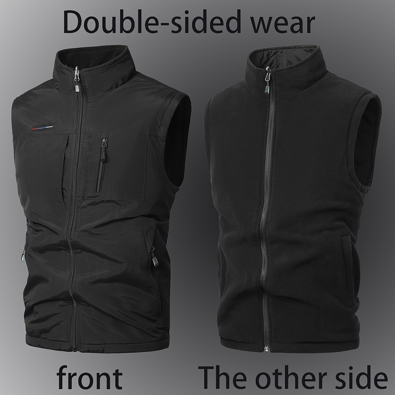 

Gilet sans manches double face de couleur unie pour homme - Gilet chaud d'automne et d'hiver pour vêtements de sport de pêche air