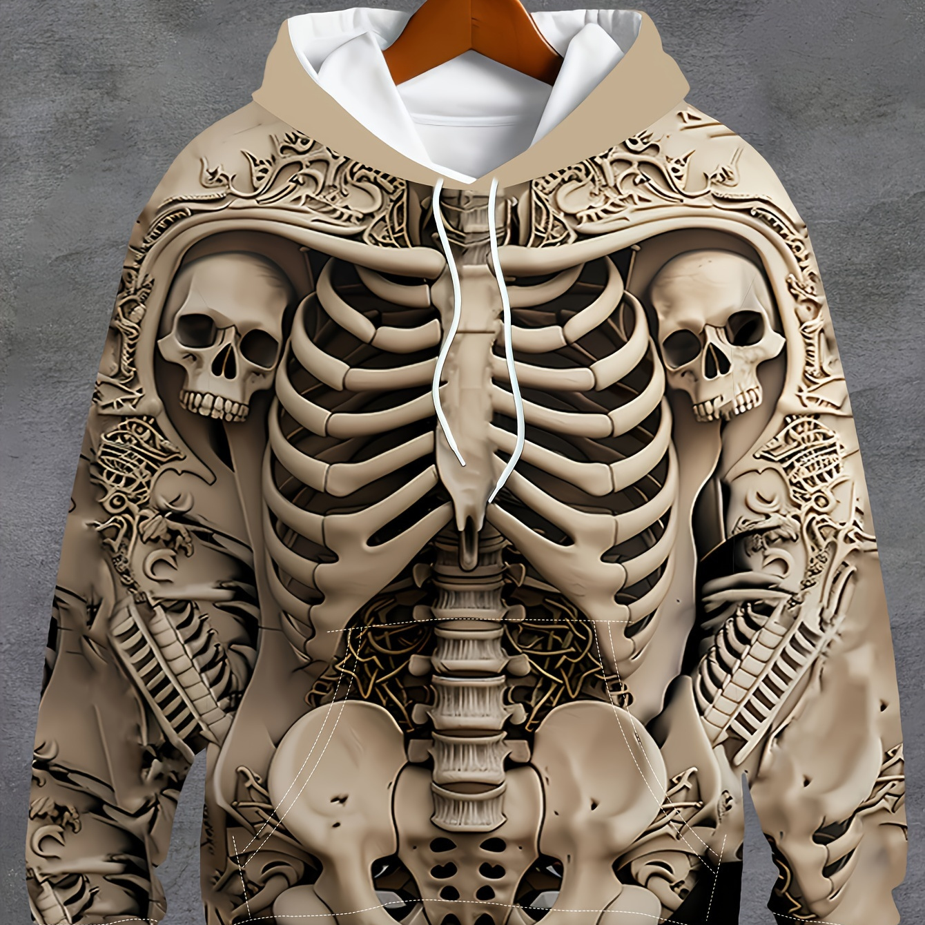 

1pc Men's 3d Skeleton Print Hoodie - Casual Polyester Knit Sweatshirt With , Regular Fit Hooded Jumper With Strap Pocket, Patterned Long Sleeve Pullover For Autumn/winter