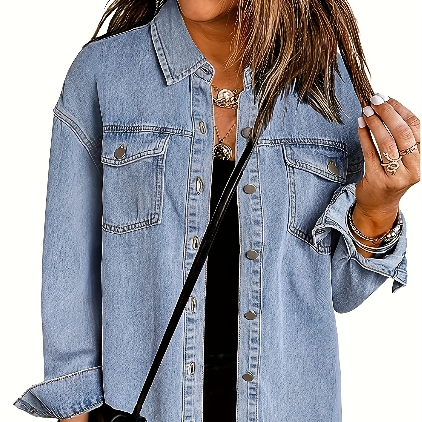 Blue Raw Hem Denim Jackets, Long Sleeves Flap Pockets Denim Coats, Women's Denim Clothing