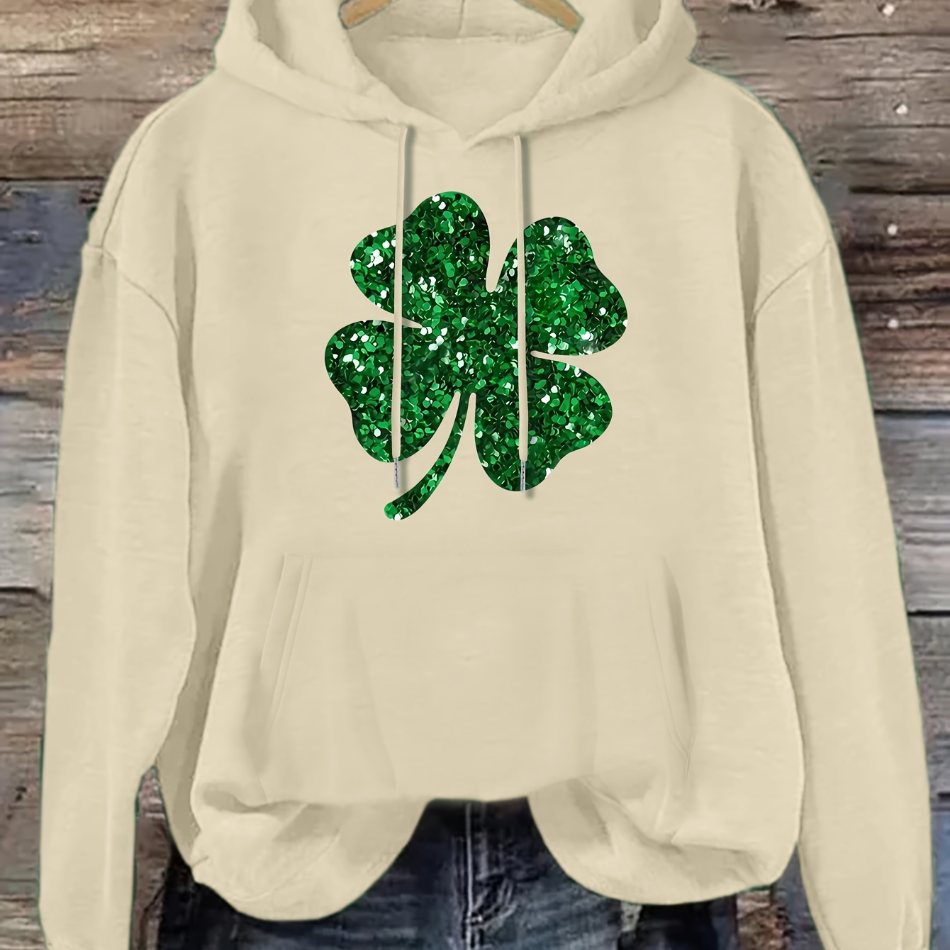 

St. Patrick's Day Graphic Print Hoodie, Drawstring Casual Hooded Sweatshirt For Winter & Fall, Women's Clothing