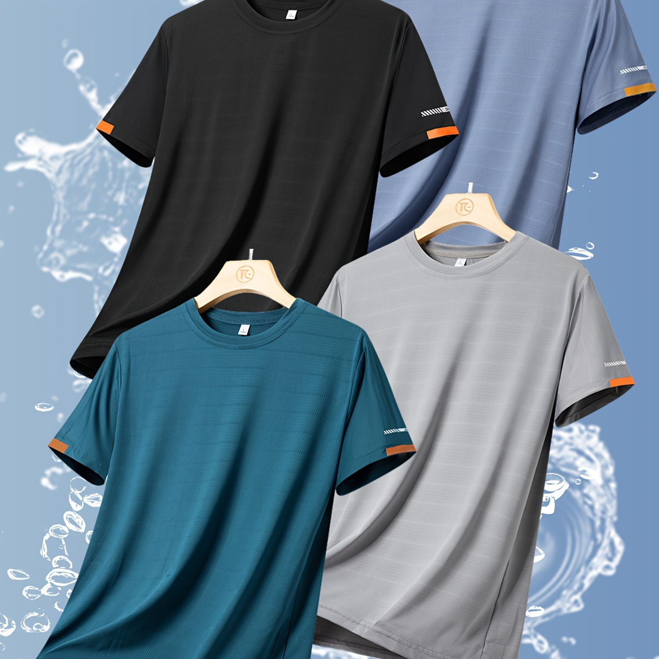 

Ensemble de 4 pièces, T-shirt à Col Rond Imprimé, T-shirt Sportif Décontracté pour Homme à Manches Courtes, Respirant et Élastique, Adapté pour l'Été