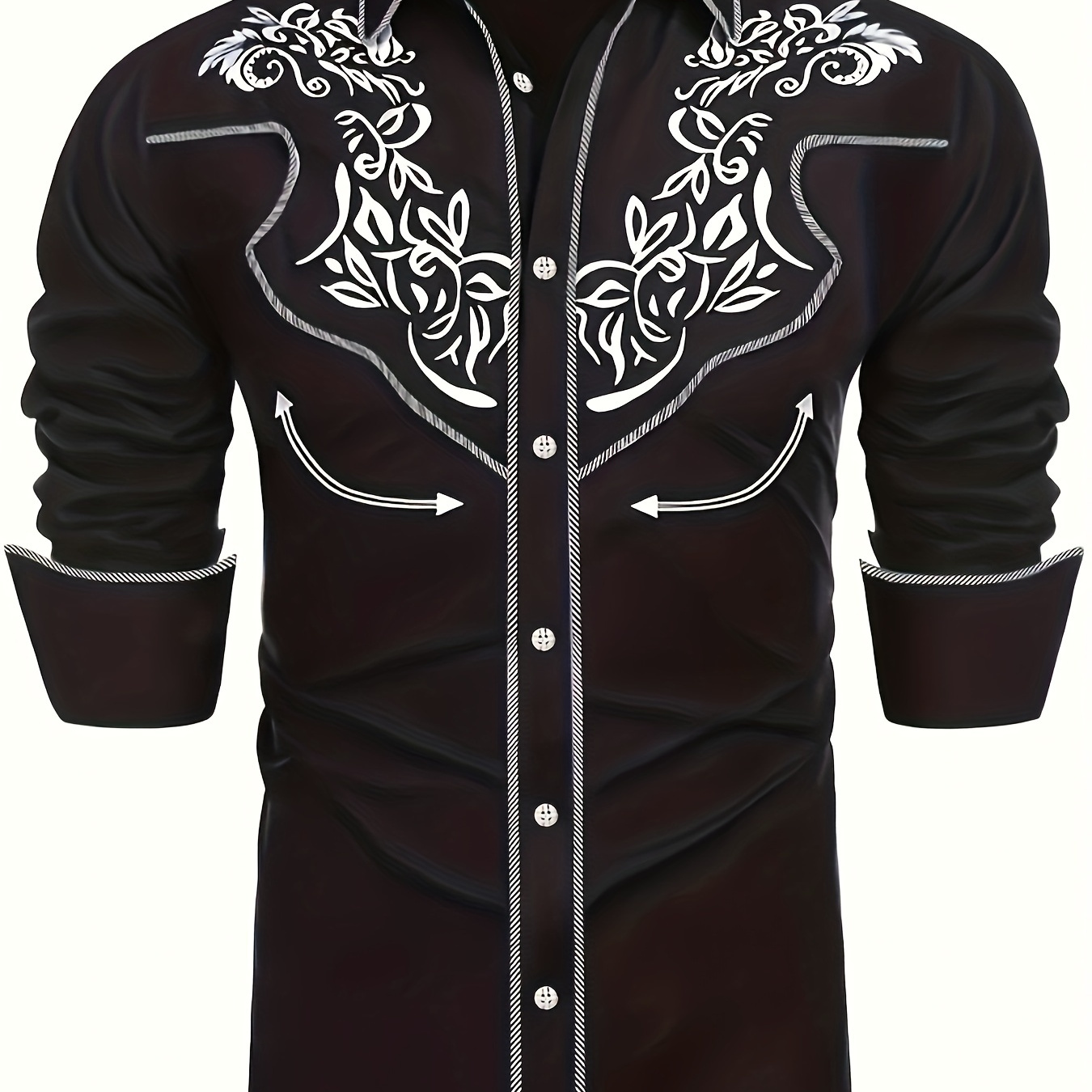 Embroidered Pattern Men's Shirt Top Turn-Down Collar Long Sleeves Closure Regular Fit Male Casual Shirt For Daily