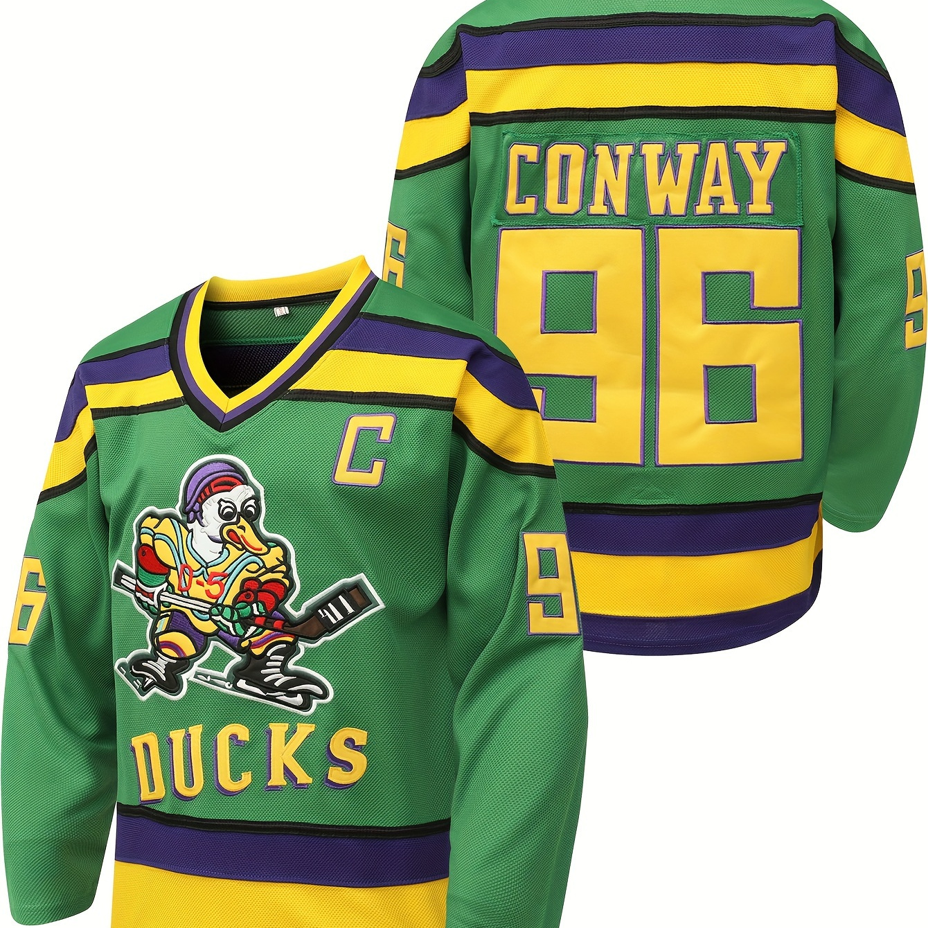 

Men's Green # 96 Ice Hockey Jersey, Loose Embroidered Long Sleeves, Sporty And Fashionable Casual, Breathable On The Street