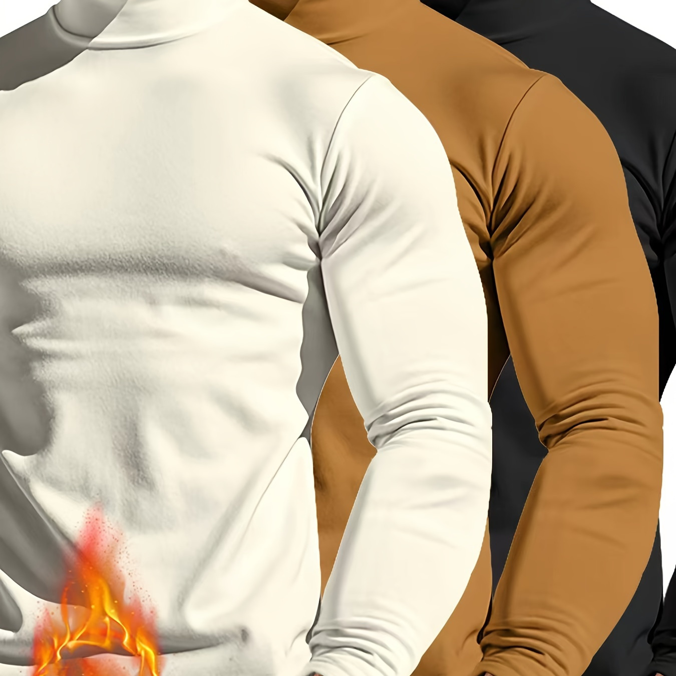 

Men's 3pcs Set: Cozy Turtleneck Sweatshirts - Long Sleeve, Casual Pullover For Fall/winter, Polyester