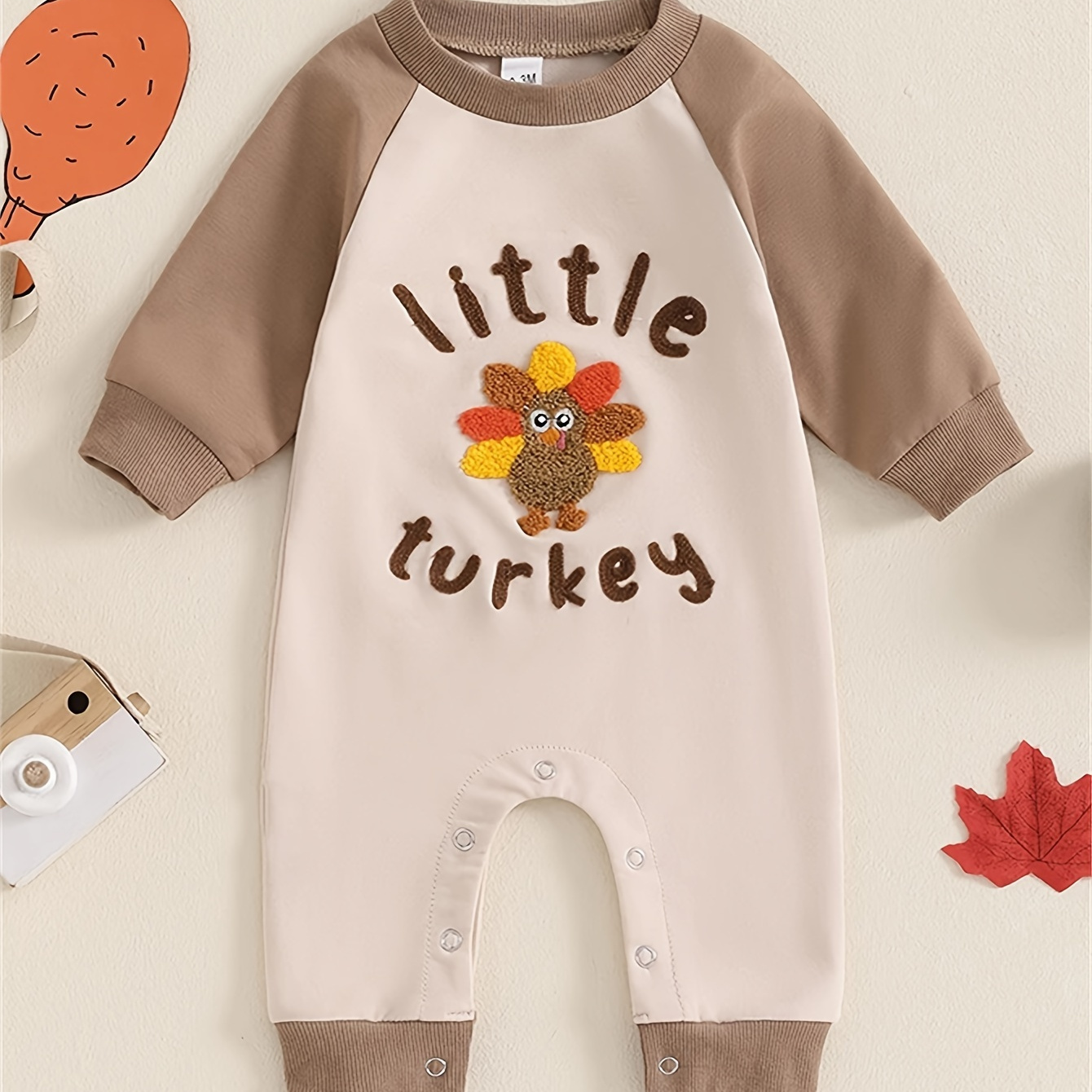 

Baby Boy Little Turkey Print Cotton Long Sleeve Round Neck Jumpsuit, Stylish & Comfy Clothes For Autumn And Winter