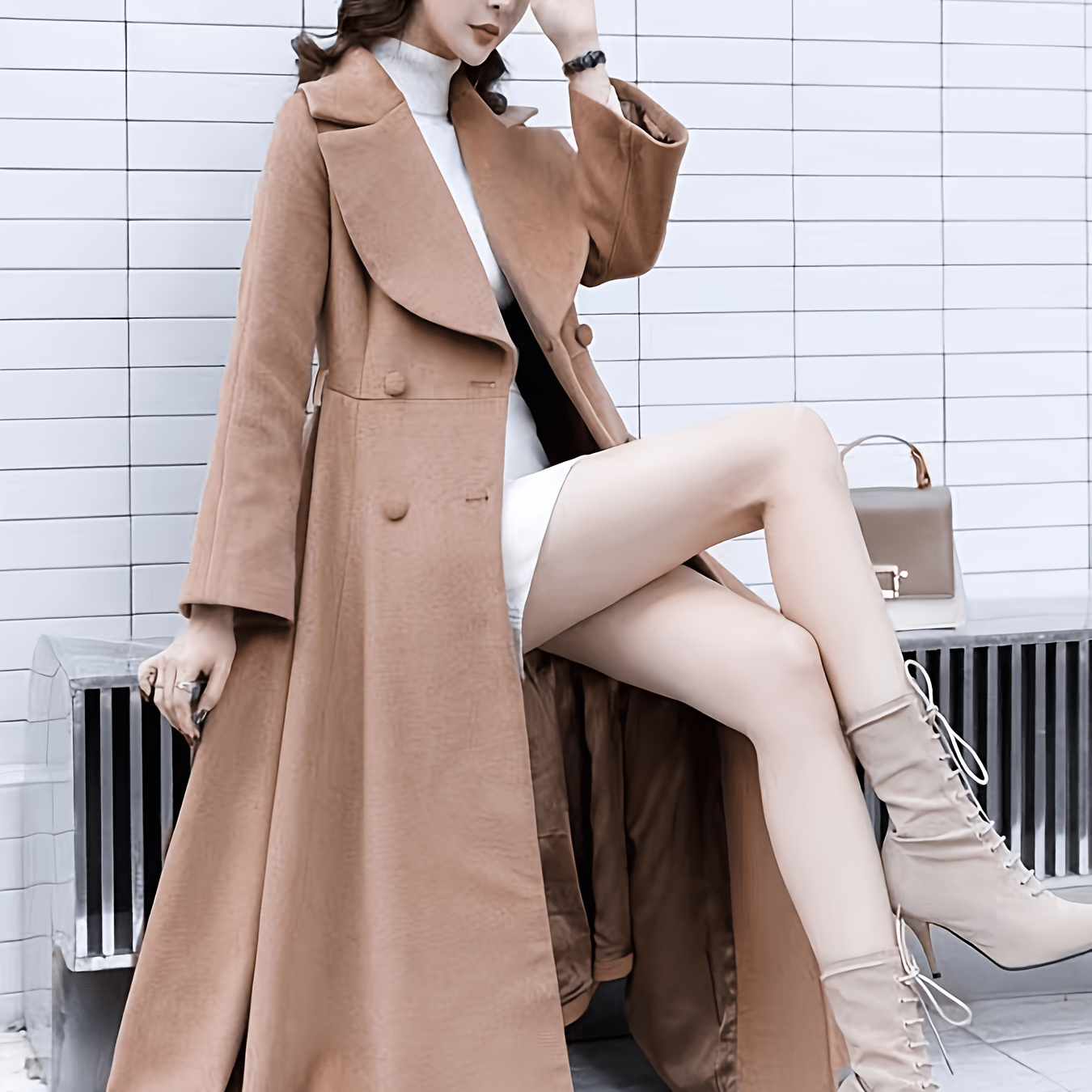 autumn winter directional solid color large lapel long coat - Temu