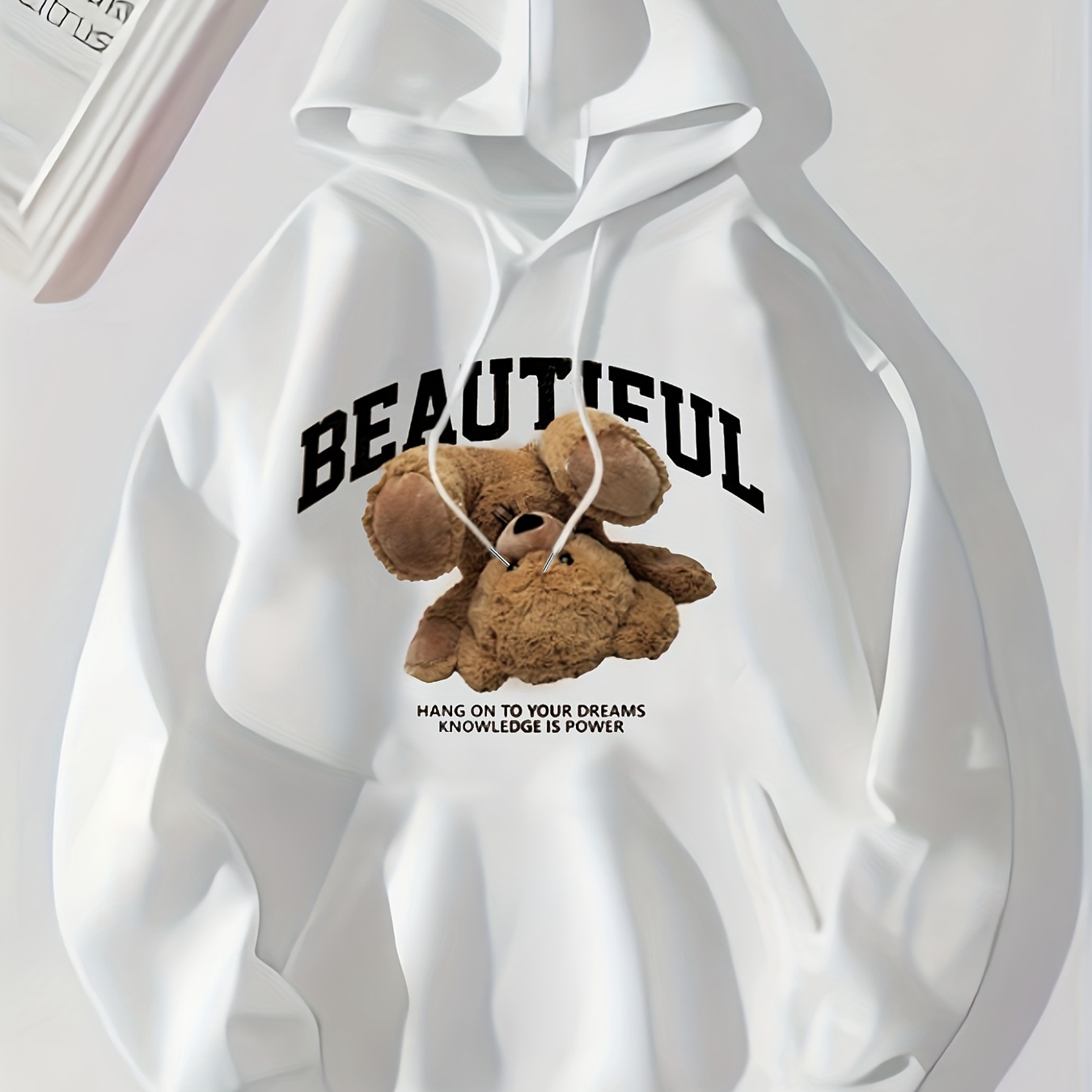 

Bear Print Kangaroo Pocket Hoodie, Casual Long Sleeve Drawstring Hoodies Sweatshirt, Women's Clothing