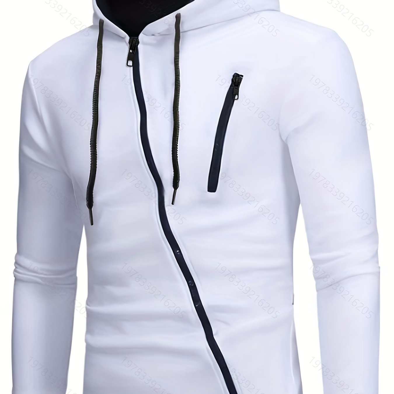 

Asymmetrical Zippers Design Hooded Jacket With Zipper Pockets, Men's Casual Solid Mid Stretch Zip Up Drawstring Hoodie Coat For Spring Fall
