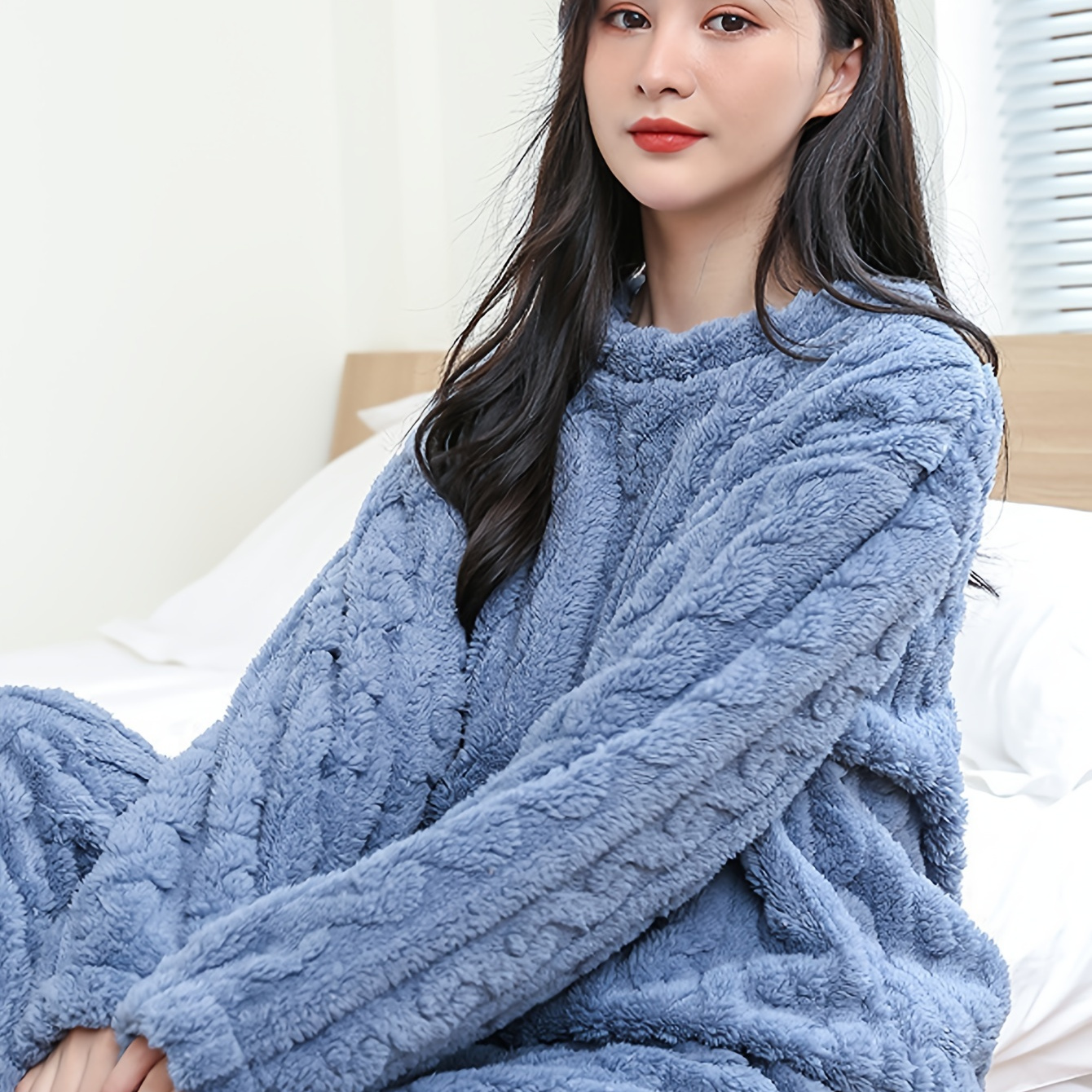 

Two-piece Set, Purple Coral Fleece Pajamas For Women, Autumn And Winter Flannel Warm Loungewear, Long Robe For Outdoor Wear, Casual Cardigan Ensemble.