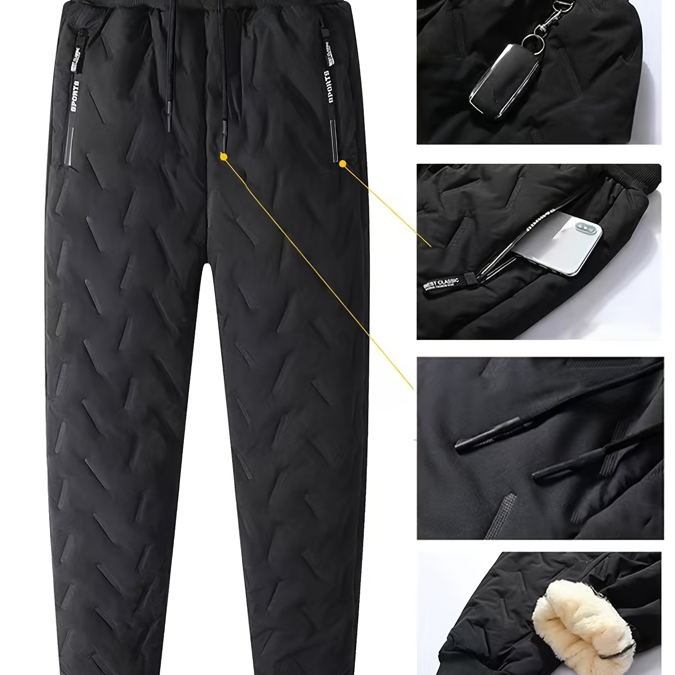 

Thickened Sheepskin Pants, () , , Drawstring Waist, Non-stretch, Regular Fit, 9/10 Length, For , , , , , & ,