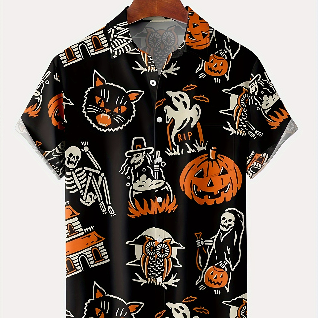 

Men's Casual Loose Lapel Button Short Sleeves Shirts For Summer, Halloween Decorations