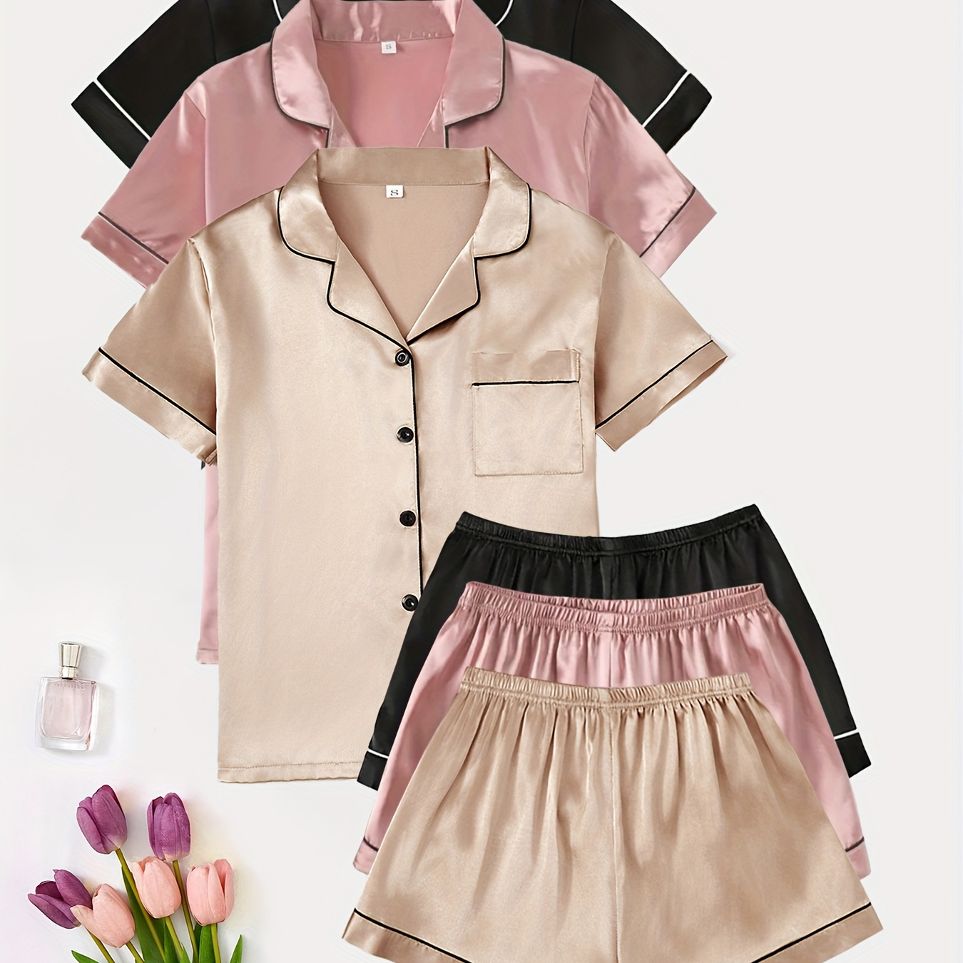 

- Combination Set Of Pajamas 3 + 3 , Ladies' - Combination Set Of Collared - -sleeved And