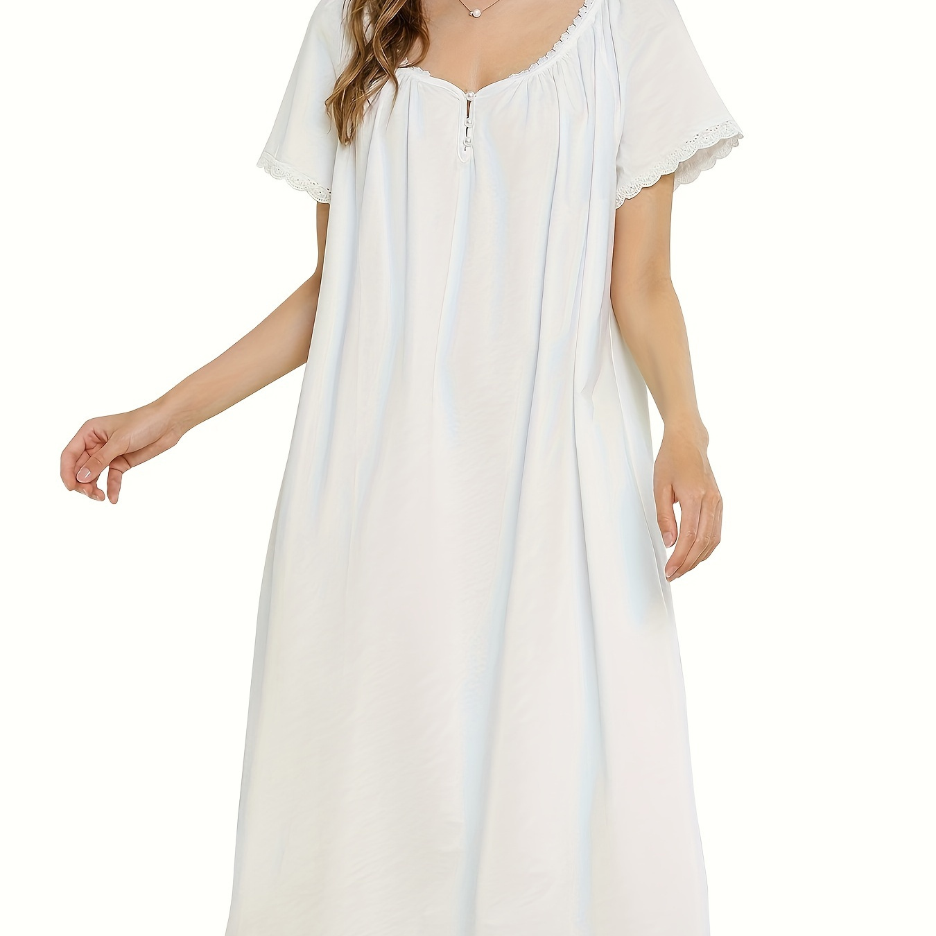 

Aprsfn Women's Cotton Nightgowns Retro Victorian Soft Mid-length Sleepwear Ladies Nightdress Pajamas