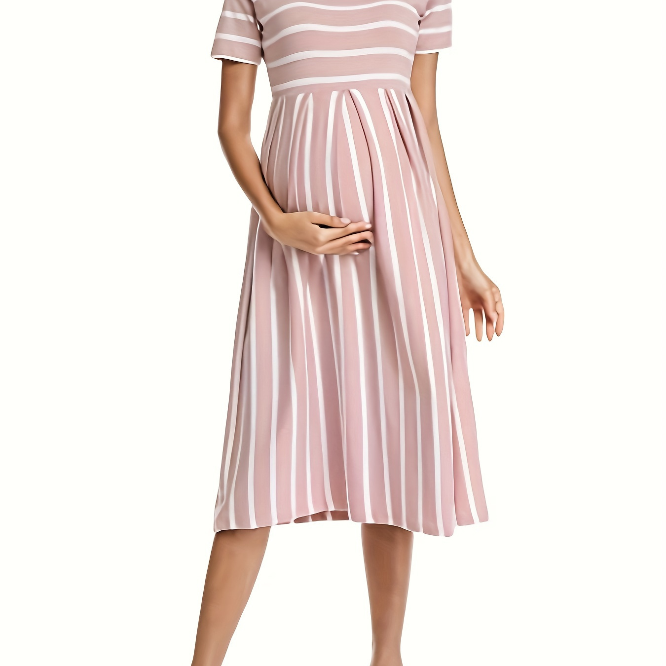 

Women's Casual Striped Maternity Dress Short 3/4 Sleeve Knee Length Pregnancy Clothes For Baby Shower