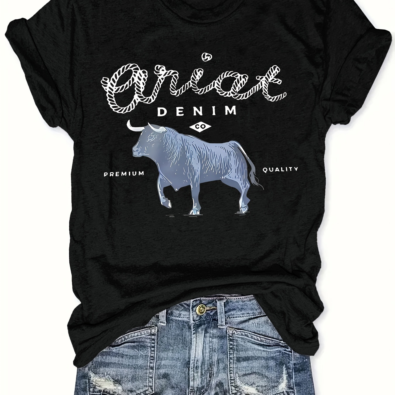 

Plus Size Cow Print T-shirt, Casual Crew Neck Short Sleeve T-shirt, Women's Plus Size clothing