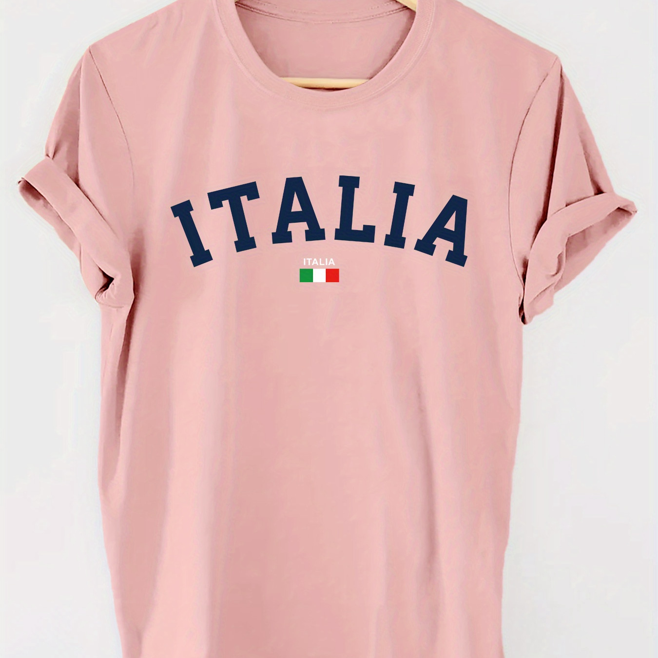 

Italia Print T-shirt, Short Sleeve Crew Neck Casual Top For Summer & Spring, Women's Clothing