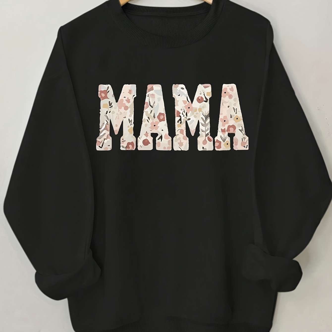 

Sweat-shirt décontracté à col rond pour femme avec imprimé "MAMA", tissu en de polyester, 220 g/m², motif alphabet, haut tendance printemps/automne