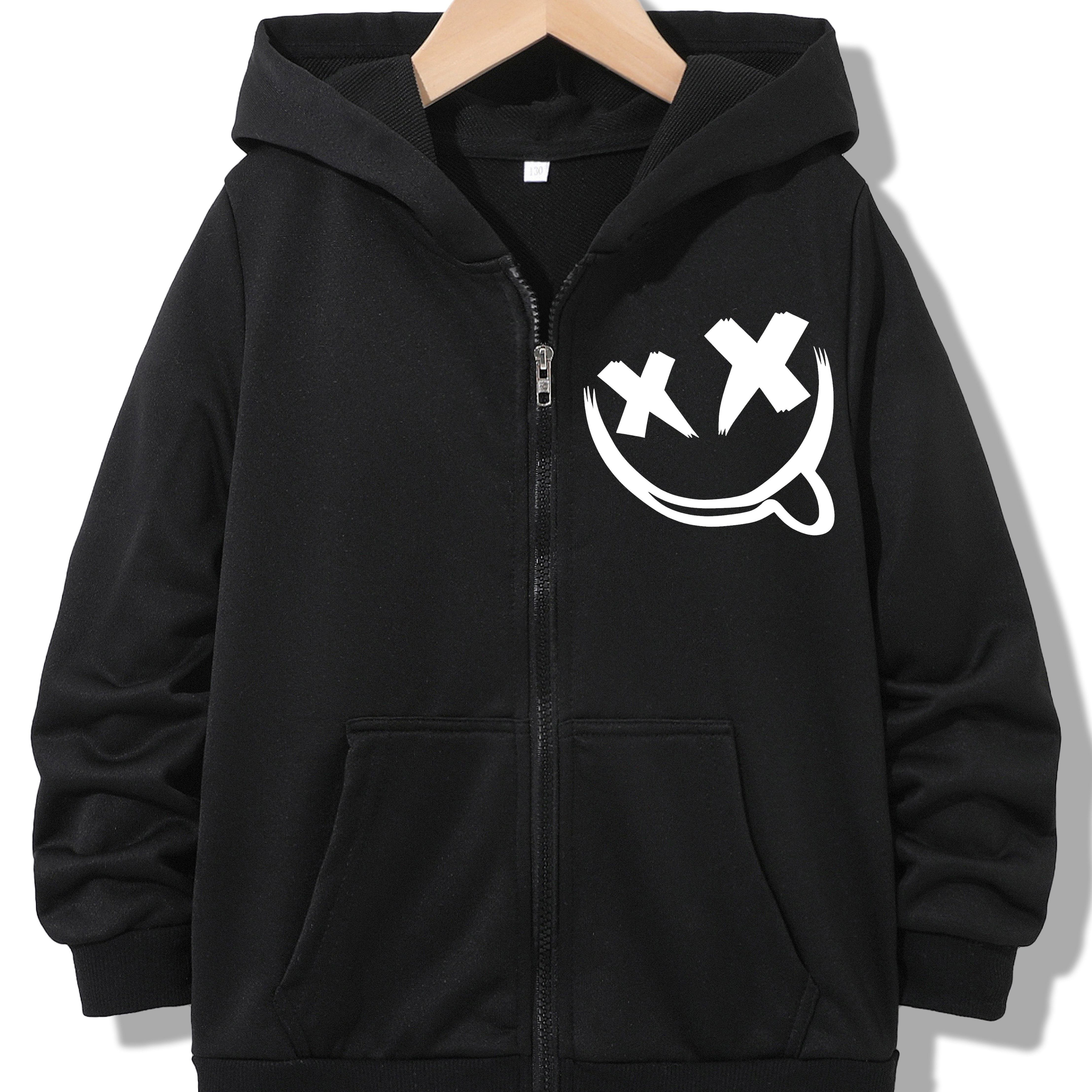 

Classic Face Print, Girls Casual Hoodie Jacket, Long Sleeve Zipper Sweatshirt With Pockets Active Outdoor Clothing