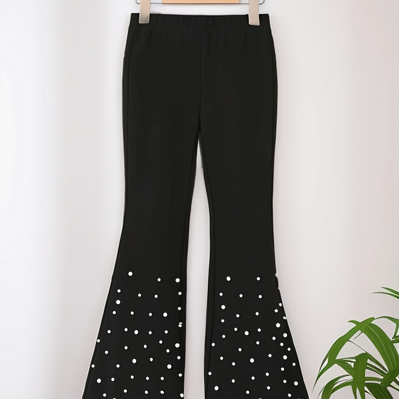 

Pantalon Évasé Décontracté À Décor De Perles Pour Filles - Pantalon Extensible Pour Cadeau De Fête En Plein Air