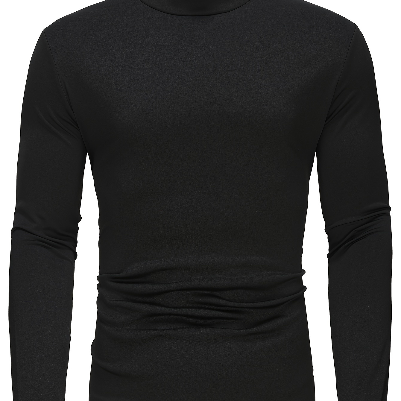 

Solid Color Mock Neck Long Sleeve Baselayer T-shirts For Men, Mid Stretch Comfy Shirts Top For Spring And Fall