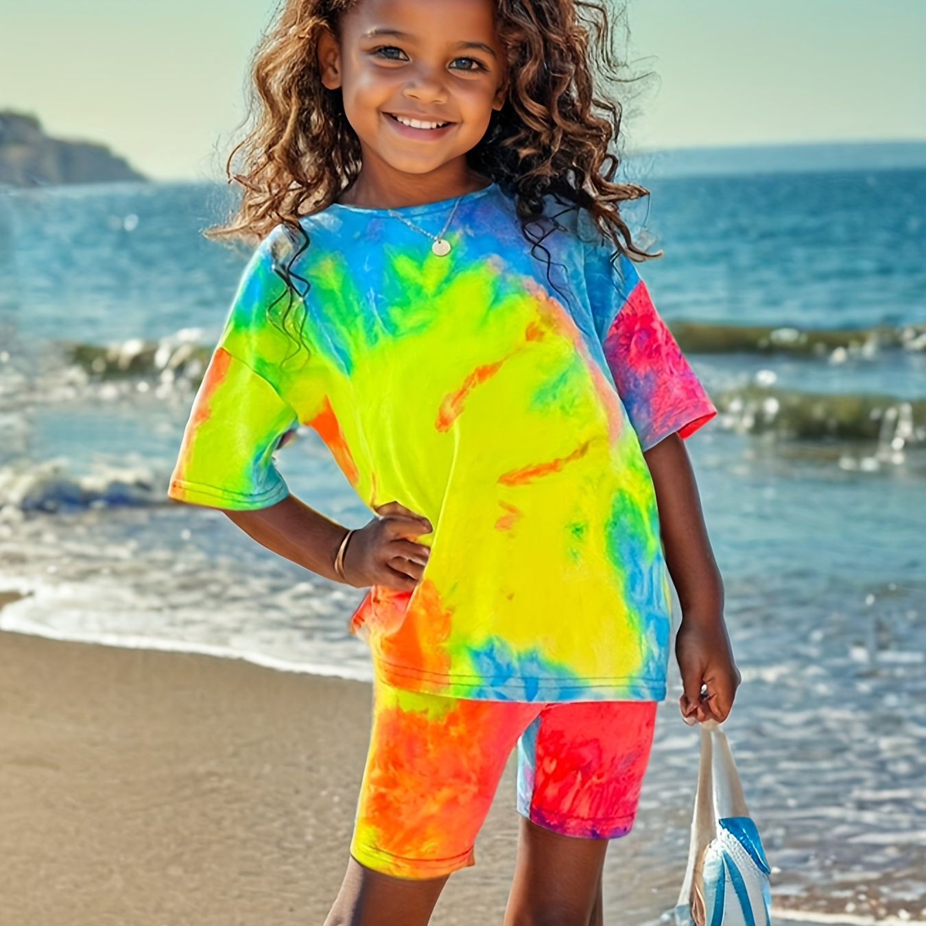 

Tie Dye Outfit 2pcs, Short Sleeve T-shirt + Shorts Girls Outfit 1 Set - Ideal For Summer & Casual Outings