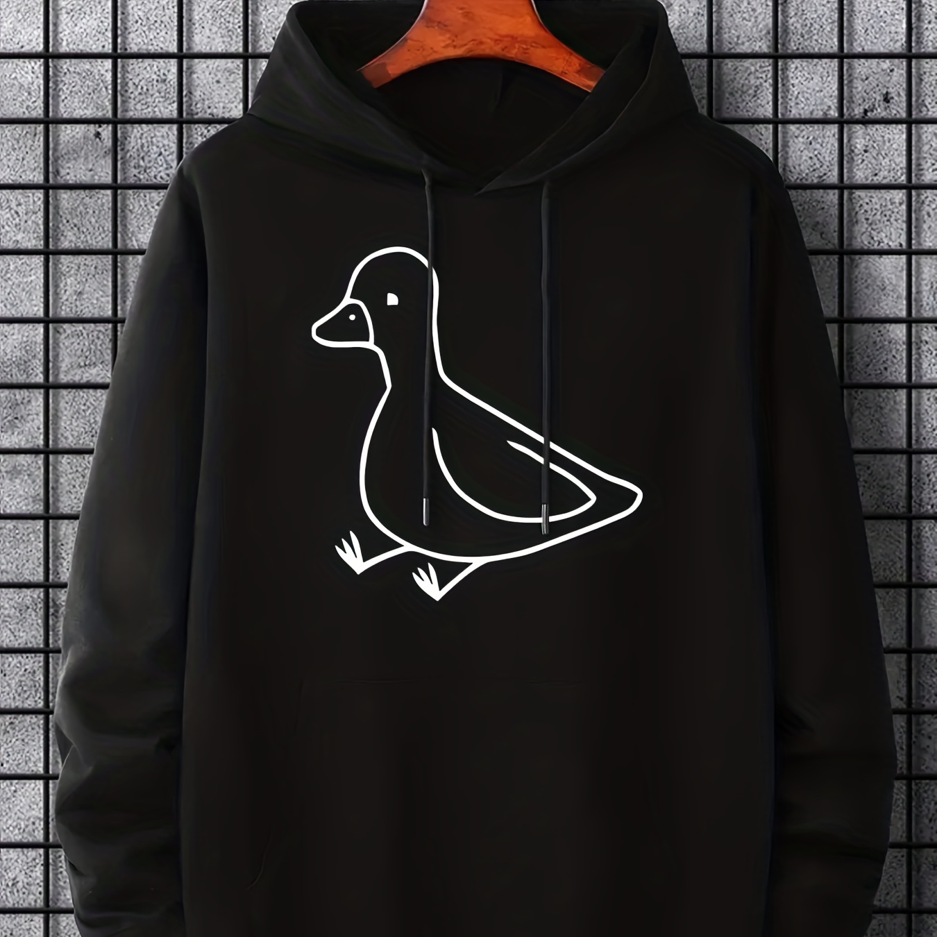 

Hoodies For Men, Line Art Duck Graphic Hoodie, Men’s Casual Pullover Hooded Sweatshirt With Kangaroo Pocket For Spring Fall, As Gifts