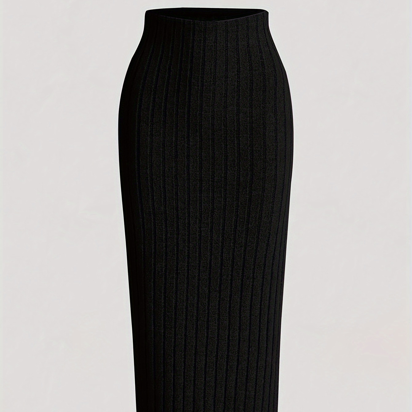 

Elegant Polyester Knit Skirt - High-waisted, Fitted, Ribbed Waist, Solid Color, - Women'