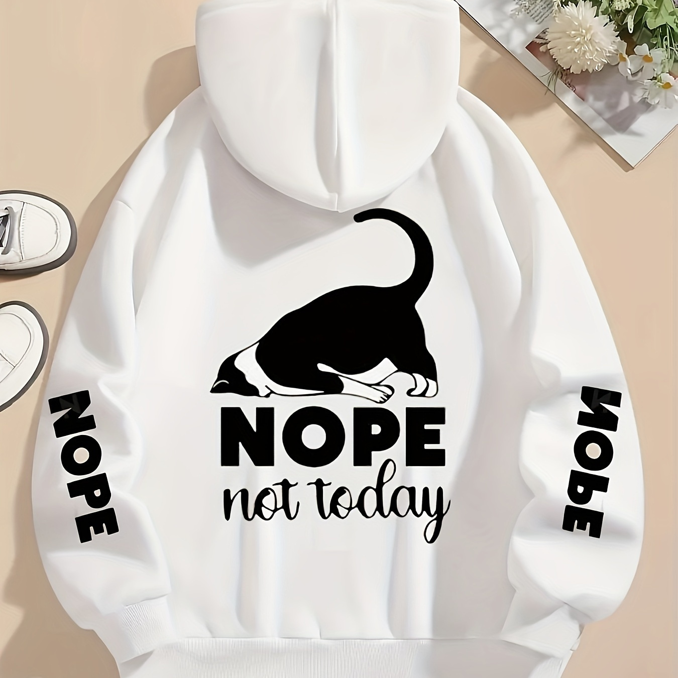 

Cat Print Hoodie, Drawstring Casual Hooded Sweatshirt For Winter & Fall, Women's Clothing