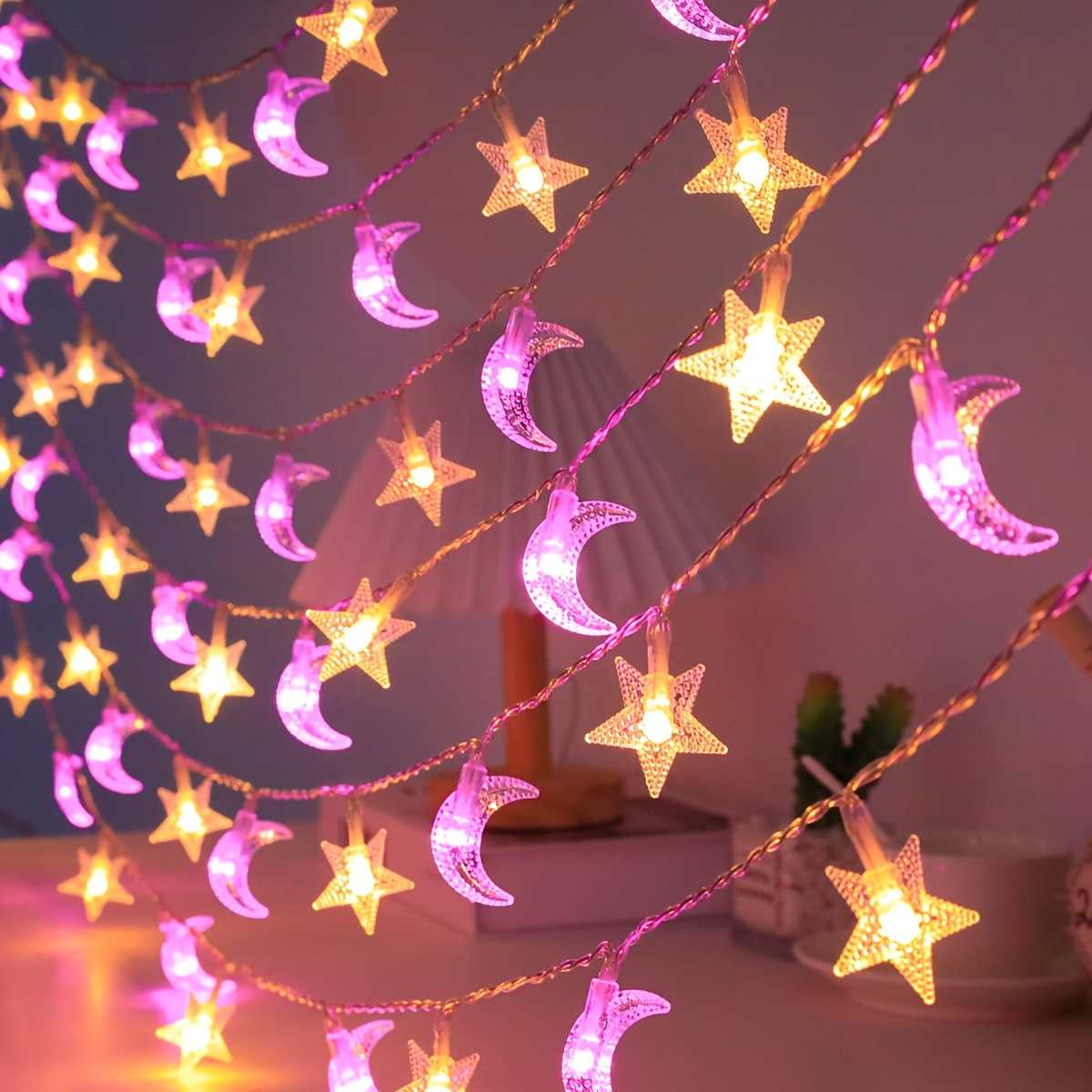 Guirlande Lumineuse Ramadan Étoile et Lune , 10 ft 30 LED Lumières
