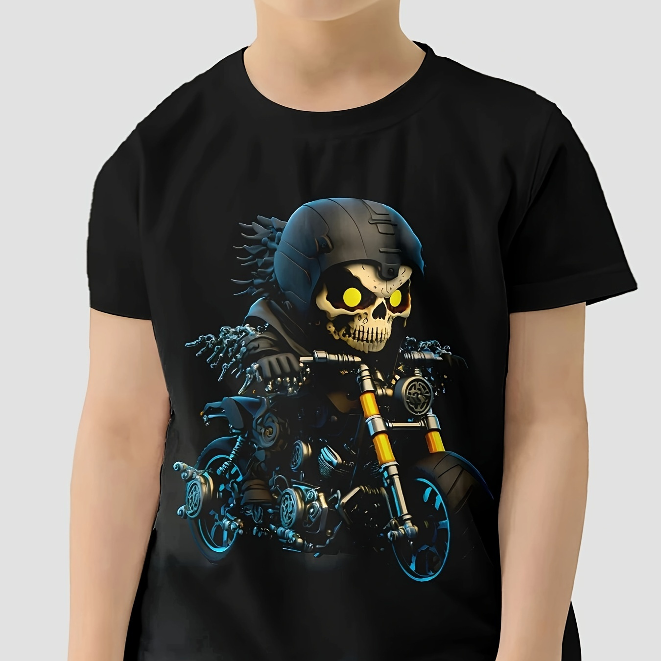 

Skeleton Motorcyclist 3d Print Boy's Leisure Short Sleeve Sports T-shirt - Comfortable Summer Outdoor Clothing