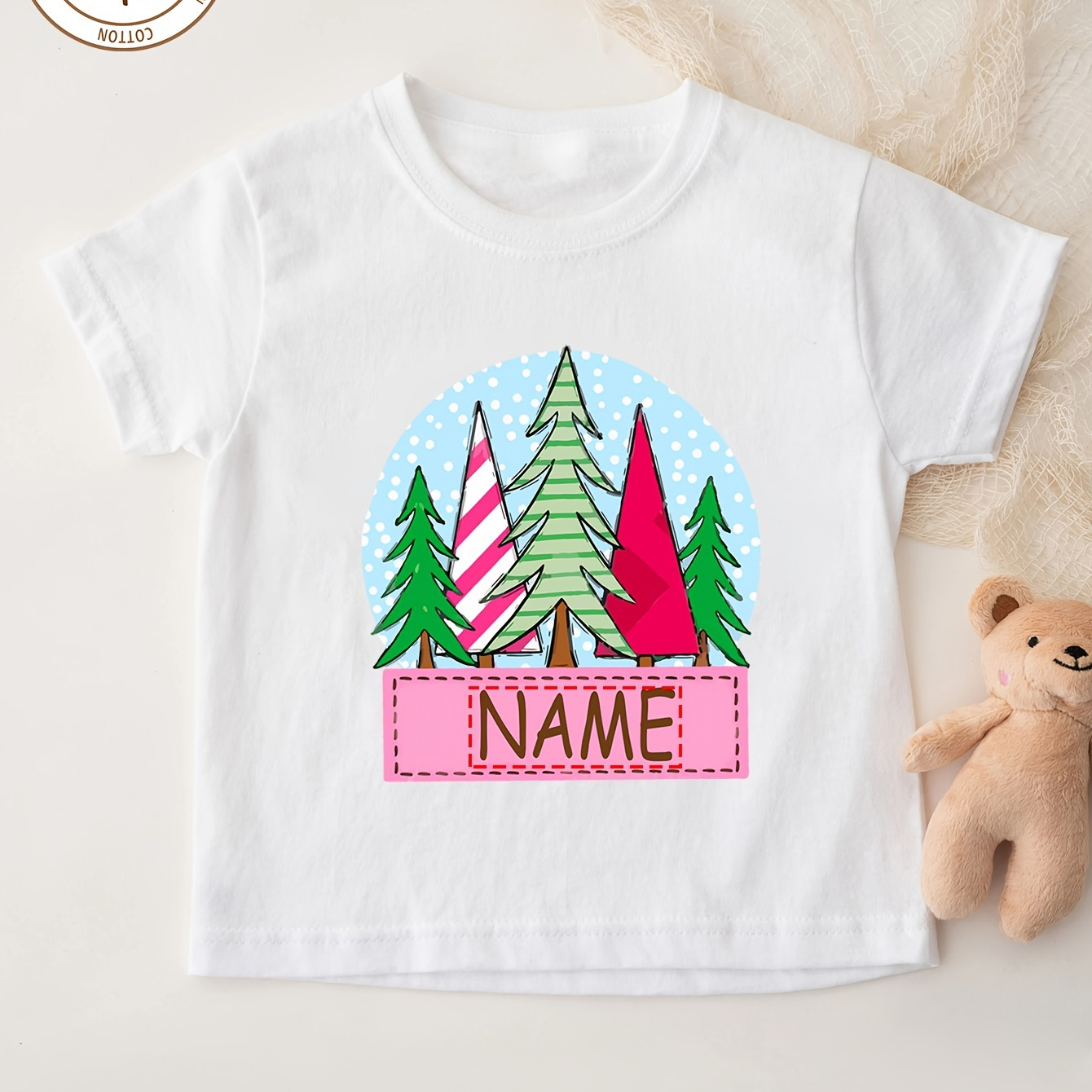 

Custom Personalized Tee, Trees Print, Short Sleeve T-shirt For Girls, Tee Shirt For Summer